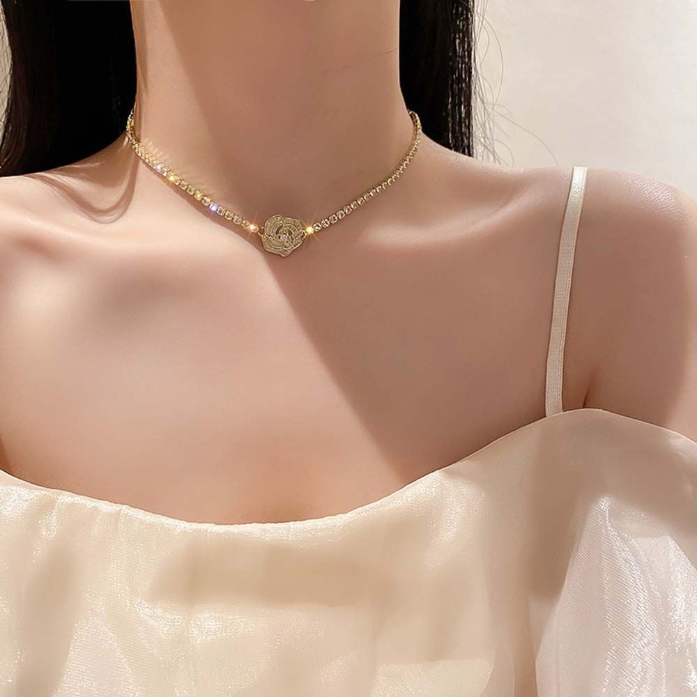 Bộ trang sức hợp kim hình hoa trà đính đá thời trang Hàn Quốc thiết kế đơn giản cho nữ