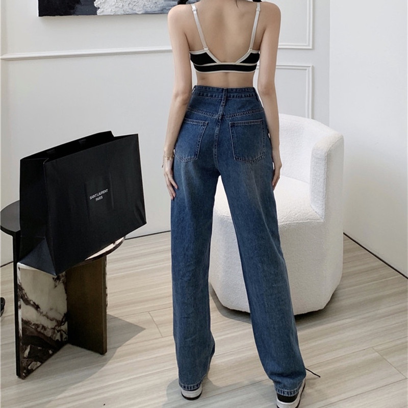 Quần Jean Nữ Lưng Cao Rách Gối Thời Trang