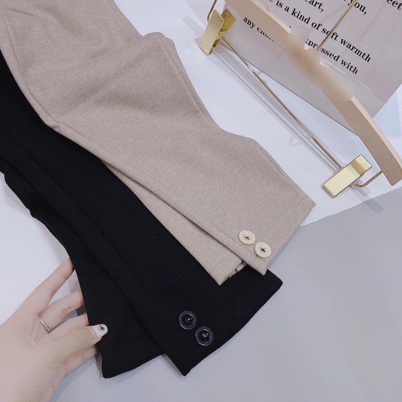 Quần dạ 2 cúc dưới gấu cạp chun cho nữ ảnh thật trải sàn