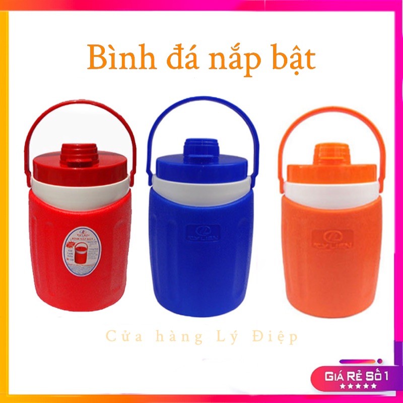 Bình đá nắp bật Tý Liên-GIỮ NHIỆT 8 TIẾNG-Bình đá có quai -Dung tích 2 Lít,3 Lít-Nhiều màu