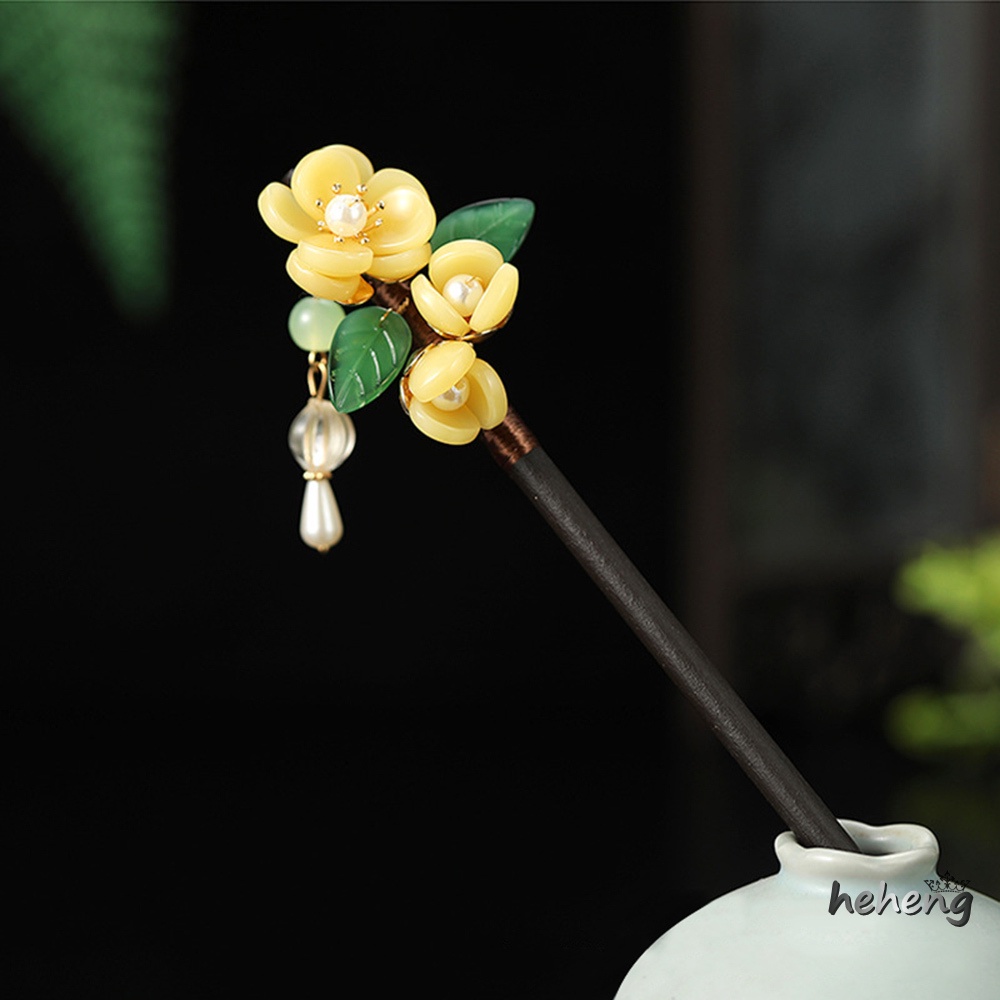 Trâm Cài Tóc Bằng Gỗ Đàn Hương Không Gây Dị Ứng Họa Tiết Hoa Vàng Phong Cách Trung Hoa Cổ Điển Cho Sườn Xám / Hán Phục