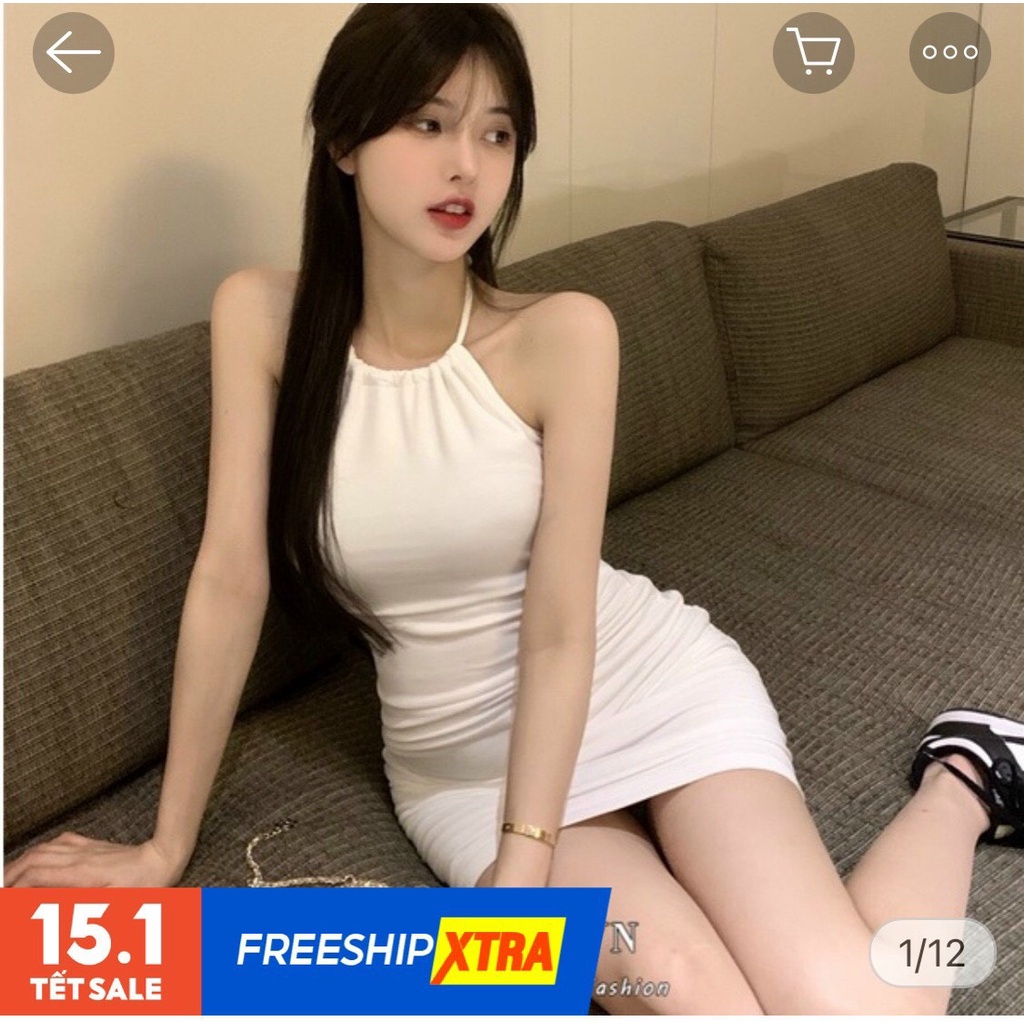 Đầm yếm trơn ôm body dáng ngắn cực xinh , chất thun bozip mềm mịn mk