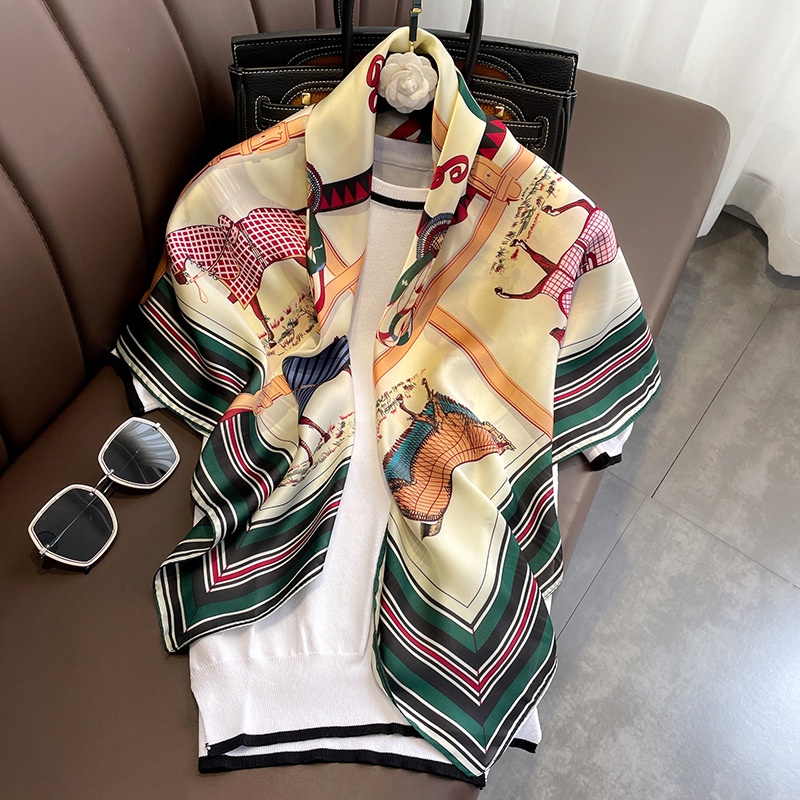 Khăn choàng cổ lụa vuông thời trang thắt nơ, làm áo đa năng họa tiết xinh xắn size 90x90cm - Mã 90TH2