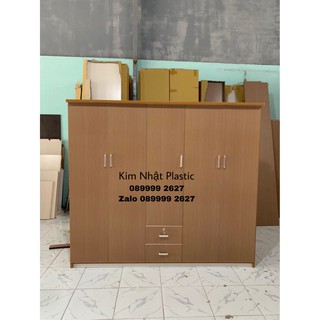 Tủ quần áo 5 cánh màu gỗ đậm cực đẹp nhựa Đài Loan không mối mọt FREESHIP