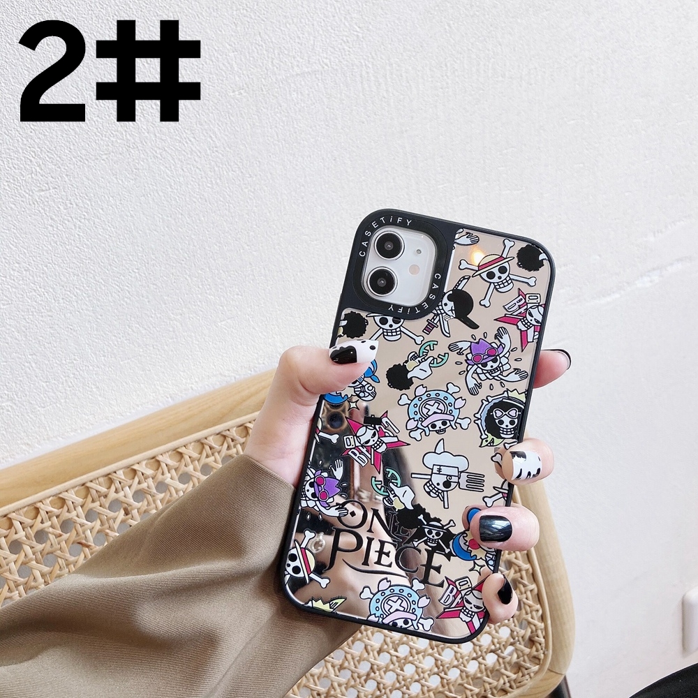 Apple iPhone 7 8 Plus 7+ X XS XR 11 11Pro 12 Mini 12Mini Pro Max XSMax SE 2020 insta Style Casetify Tide Brand Cute Cartoon Makeup Mirror Hand Painted Graffiti ONE PIECE Lens Protection Flexible Soft Silicone TPU Case Cover Anti-Drop Casing