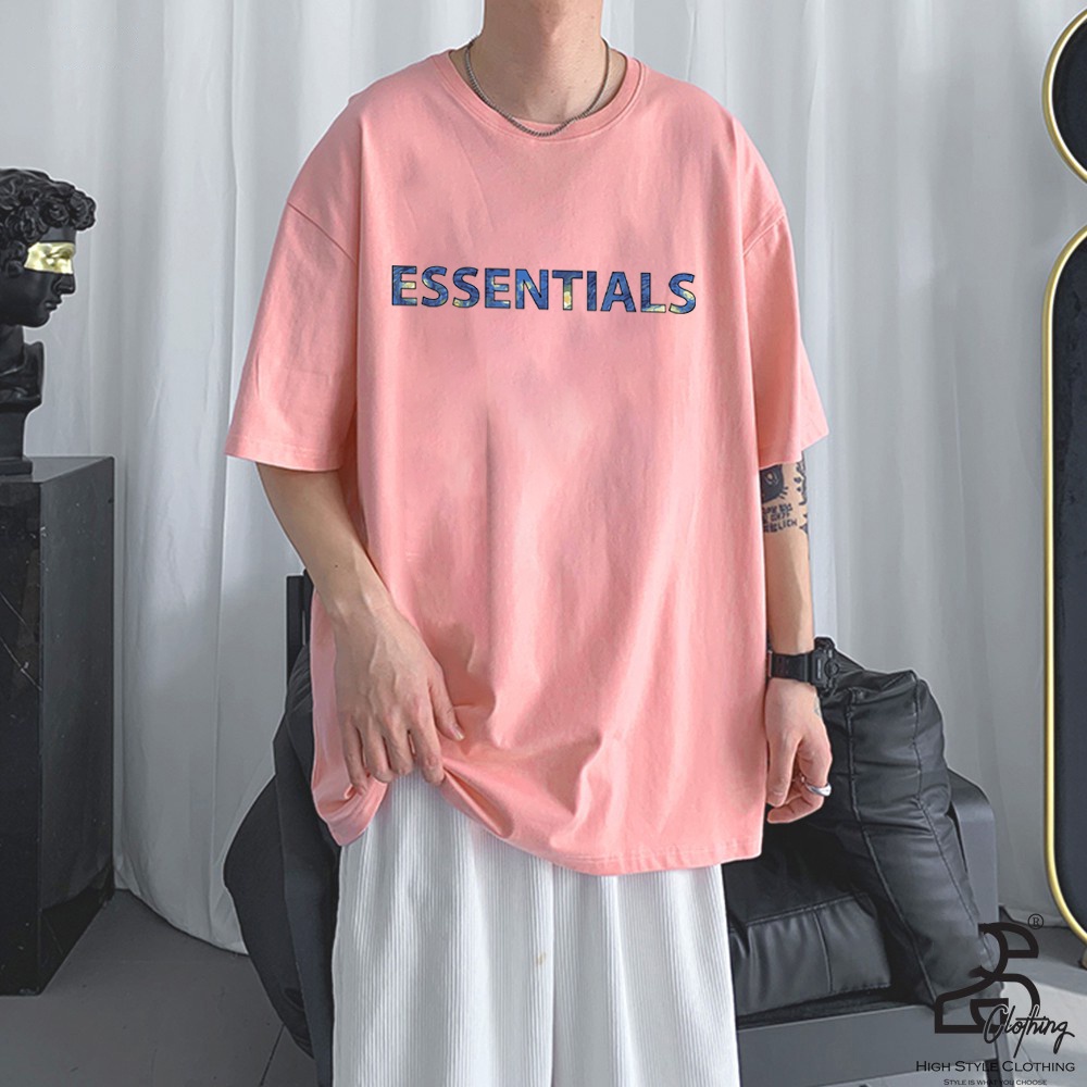 Phối màu cực đẹp cho Áo phông, Áo COtton phom rộng chữ ESSENTIALS thời trang unisex