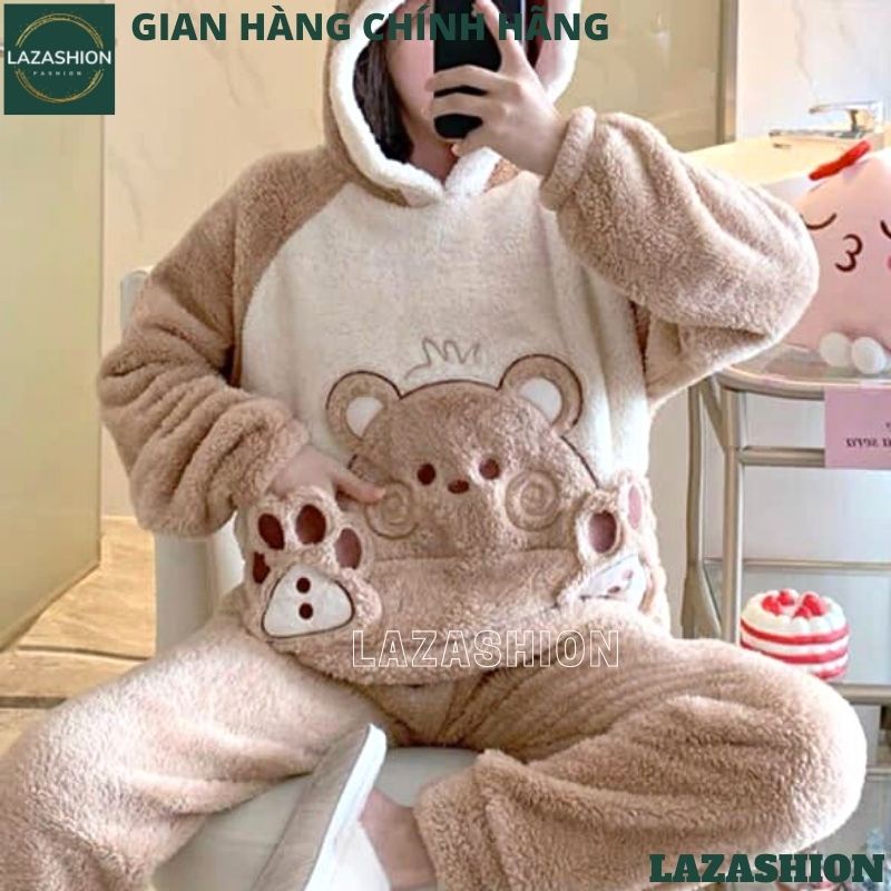 Bộ Lông chuột bàn tay mặc nhà nữ siêu xinh kute dễ thương , bộ ngủ lông cừu hàn quốc xịn xò - LAZASHION