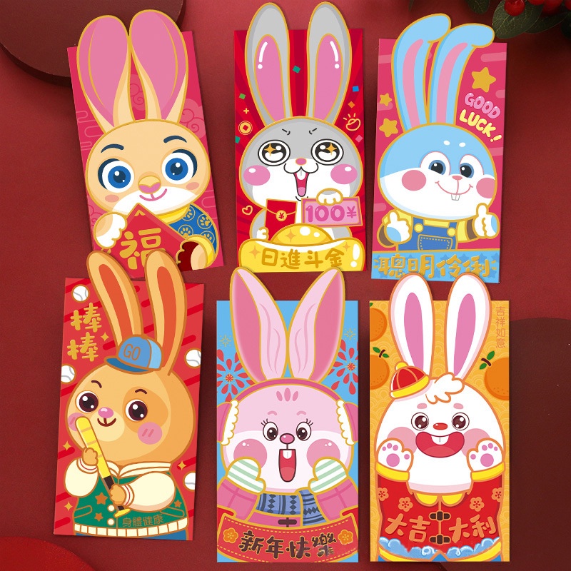 Set 6 Bao Lì Xì Hình Thỏ Xinh Xắn Mừng Năm Mới 2023