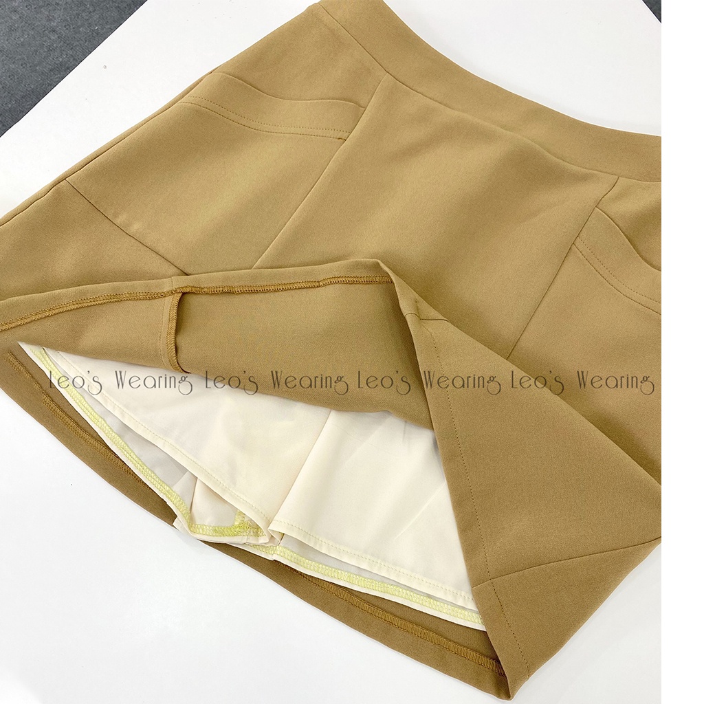 Set vest váy LEOSWEARING chân váy chữ A có túi mix áo blazer tay dài hàn quốc linen bột sang chảnh E94 H48