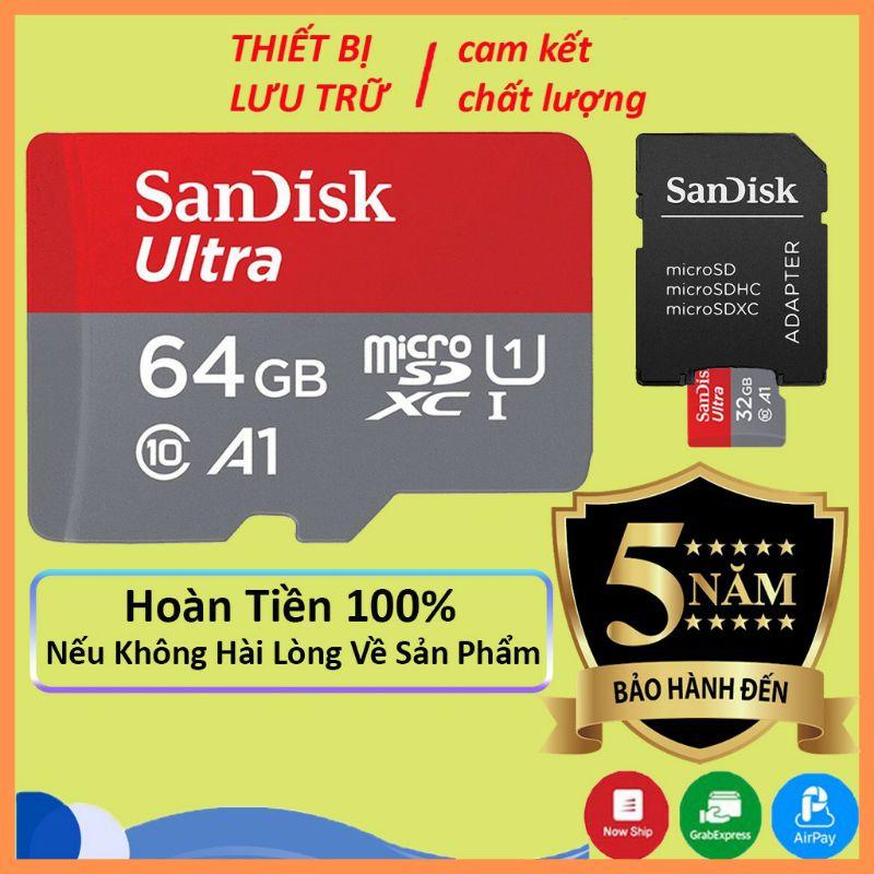 Thẻ Nhớ MicroSDHC SanDisk Ultra 128GB, 64GB, 32GB, 16GB, 8GB, Upto 667× 100MB/s Dùng Cho Điện Thoại máy ảnh camera