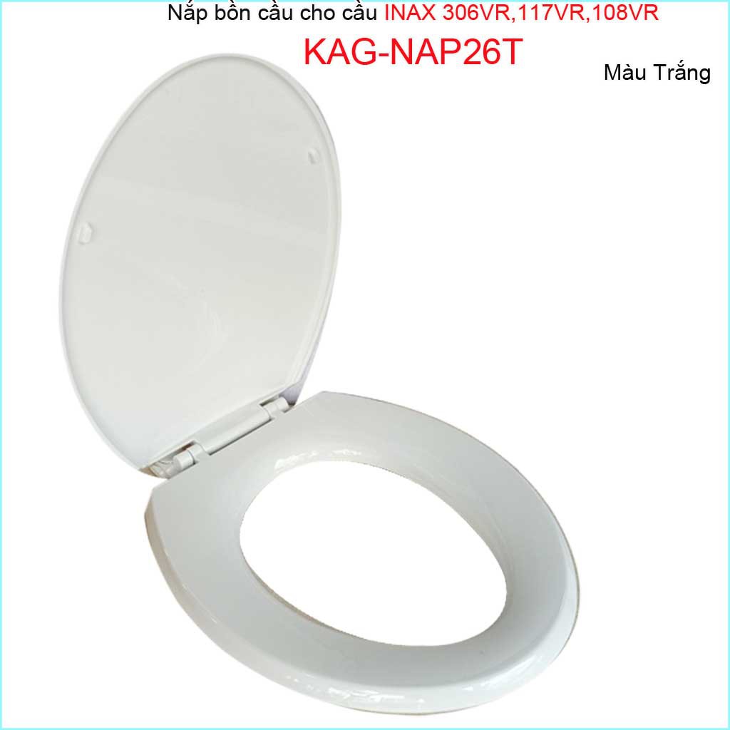 Nắp đậy bồn cầu Inax KAG-NAP26T cho C117, C306, C108, nắp bồn cầu 2 khối nhựa TRẮNG dày bóng đẹp