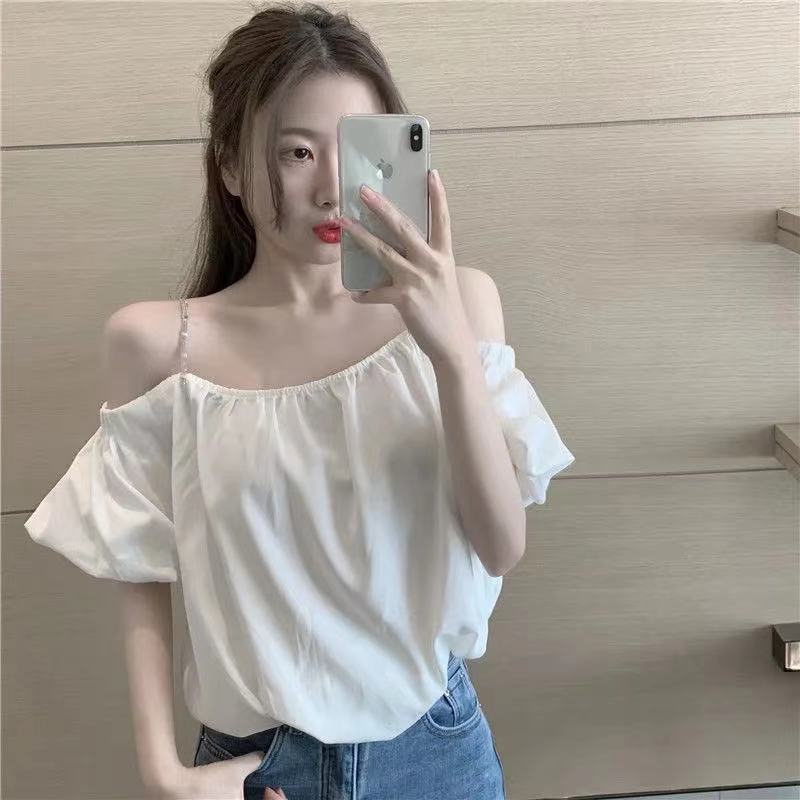 Áo Croptop Trễ Vai Tay Phồng Phong Cách Hàn Quốc Quyến Rũ