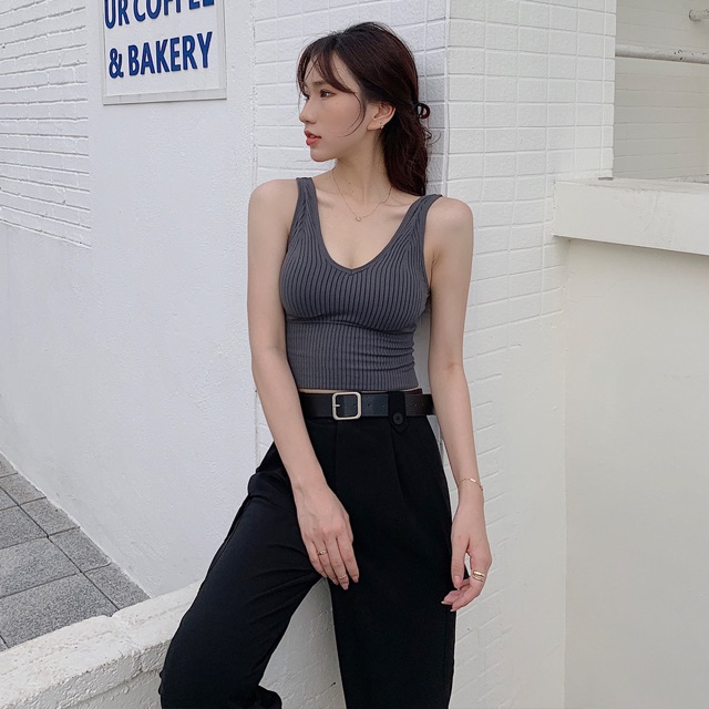 Áo tập, Bra BR881 cotton gân kèm đệm mút sang chảnh