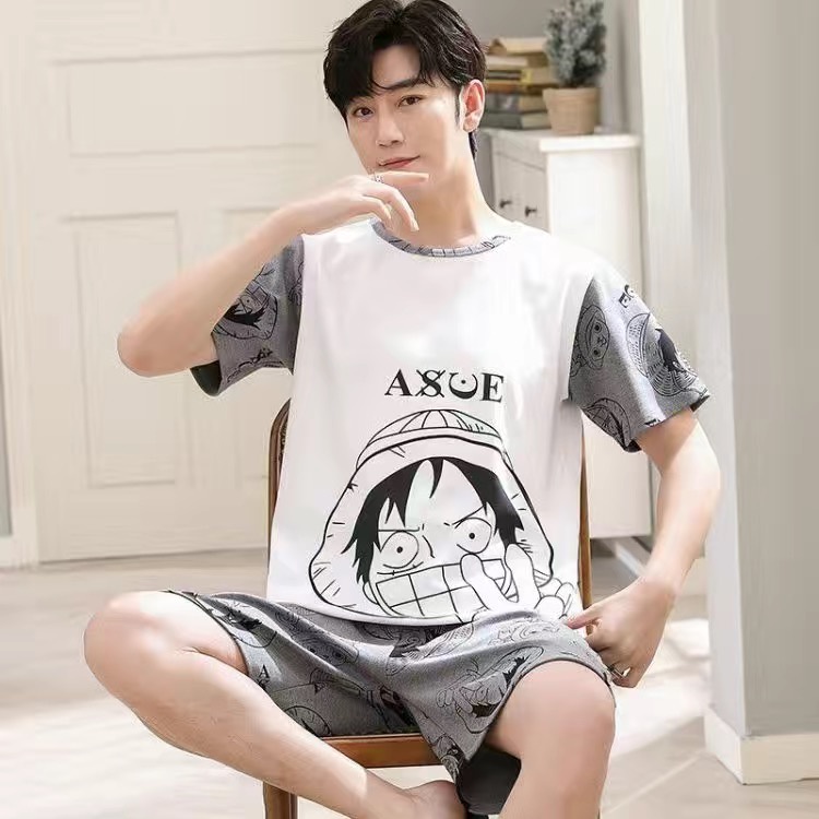 Bộ Đồ Ngủ Vải Cotton Tay Ngắn In Hoạt Hình One Piece Kiểu Nhật Bản Cá Tính Cho Nam
