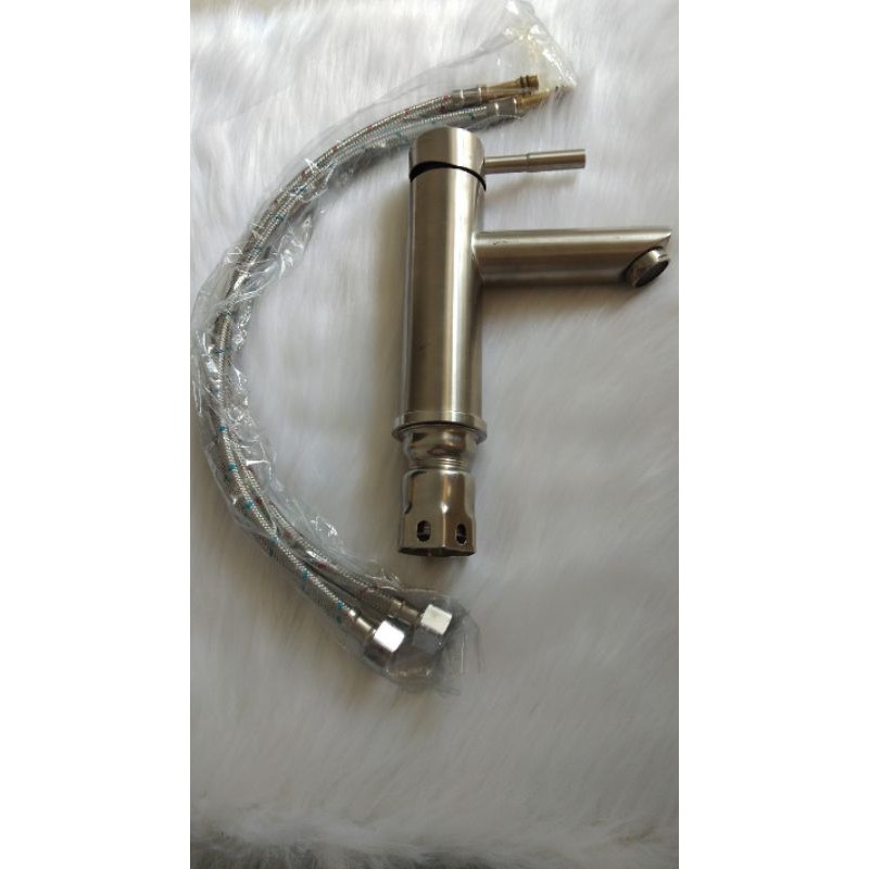 Vòi Lavabo Nóng Lạnh kiểu thân tròn tay gạt đũa INOX SUS 304 CAO CẤP HPN-L09.gắn mọi loại chậu rửa mặt.TẶNG KÈM DÂY CẤP