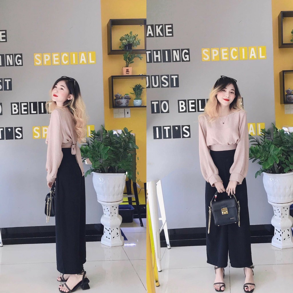 SET ÁO VOAN THẮT NƠ LƯNG MIX QUẦN ỐNG SUÔNG ỐNG SỚ ULZZANG -(Sắn) | BigBuy360 - bigbuy360.vn