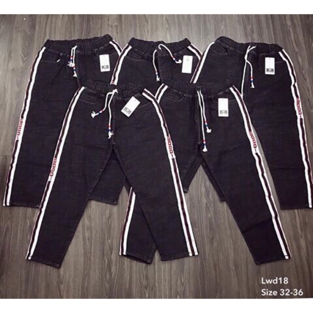 Quần baggy bò đen sọc trắng bigsize
