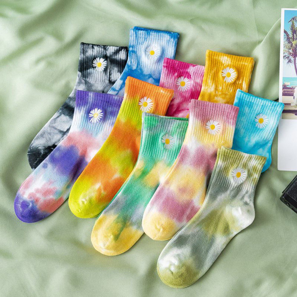 RALPH Street Sports Socks Harajuku Daisy Flower Cotton Socks Men Fashion Casual Comfortable Woman Unisex Tie-Dye Style/Multicolor