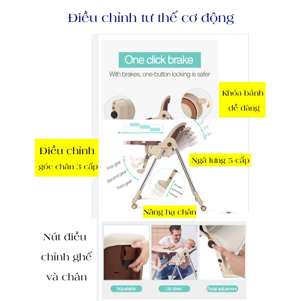 Ghế ăn dặm cho bé gấp gọn Bestbaby có 5 độ cao, ngả lưng 3 cấp độ, dành cho trẻ 0-6 tuổi