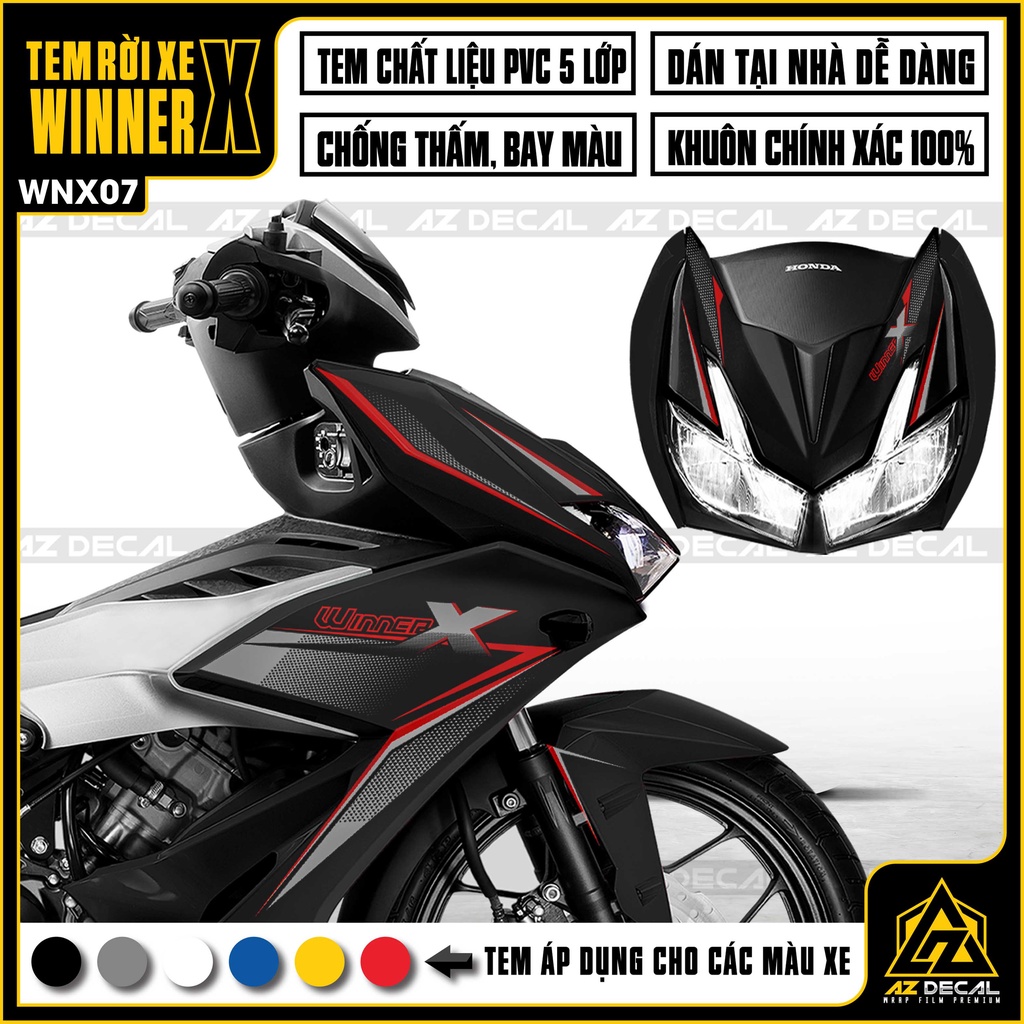 Tem Xe Winner X Racing Edition | WNX07 | Decal Chế Dán Xe Winner X Sơn Màu Đen, Trắng, Đỏ