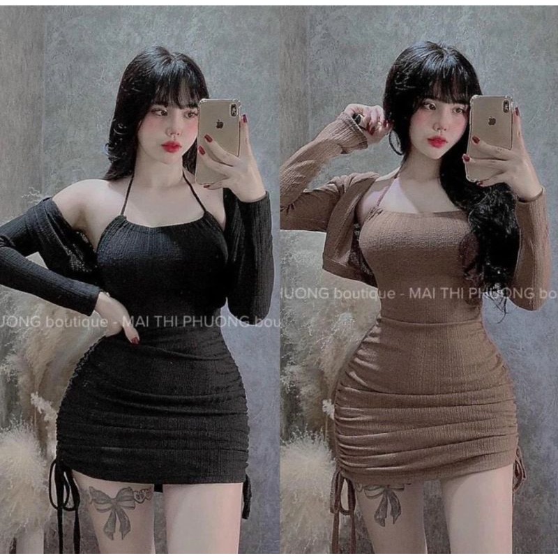 Bigsize ĐẦM YẾM RÚT KÈM KHOÁT 3 MÀU ĐEN + NÂU + ĐỎ