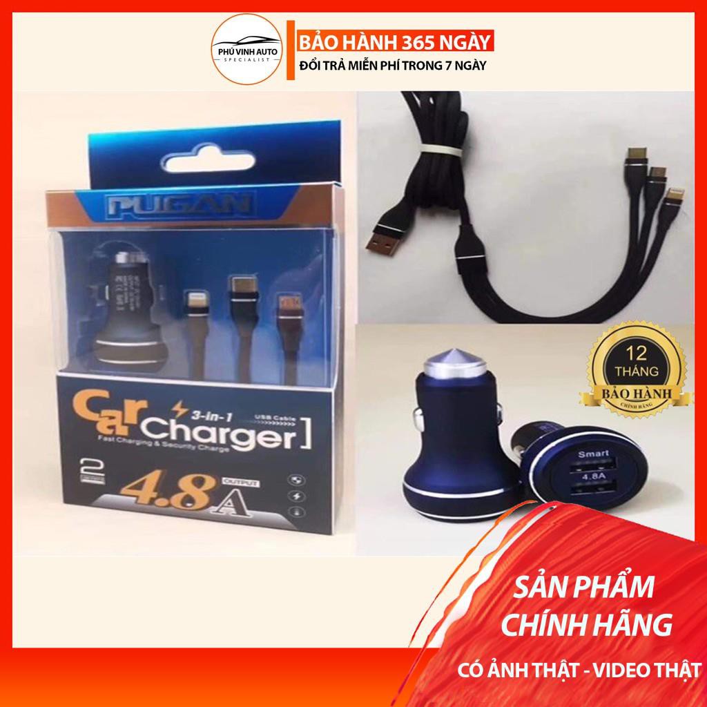 Tẩu sạc ô tô 3 đầu với 2 chức năng sạc thông minh và sạc siêu tốc 4.8A