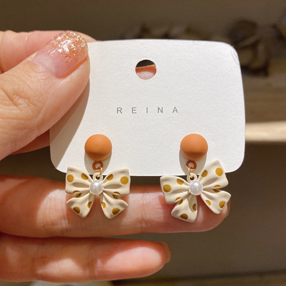 ★★★ 1 Đôi Bông Tai Họa Tiết Chấm Bi Phối Nơ Phong Cách Thu Đông Hàn Quốc Cá Tính