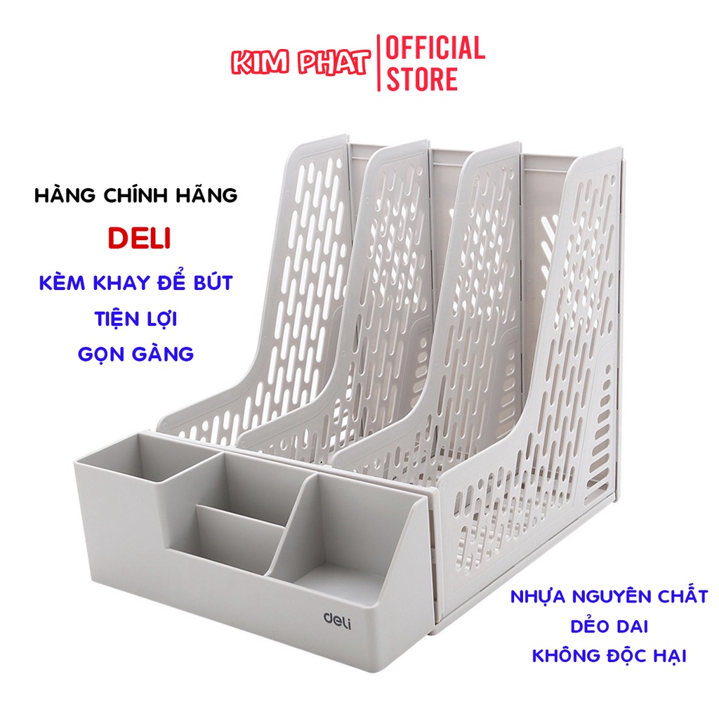 Giá để tài liệu 3 ngăn kèm Khay để bút Cỡ Lớn Deli (Khổ F)