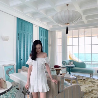 Váy trễ vai tay bèo (Ảnh thật ở sau)