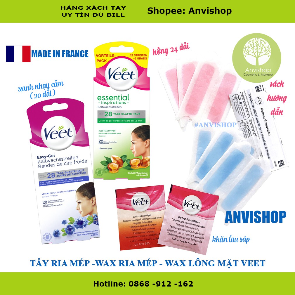 Miếng wax lông nách, tẩy lông bikini veet loại 16 miếng ANVISHOP