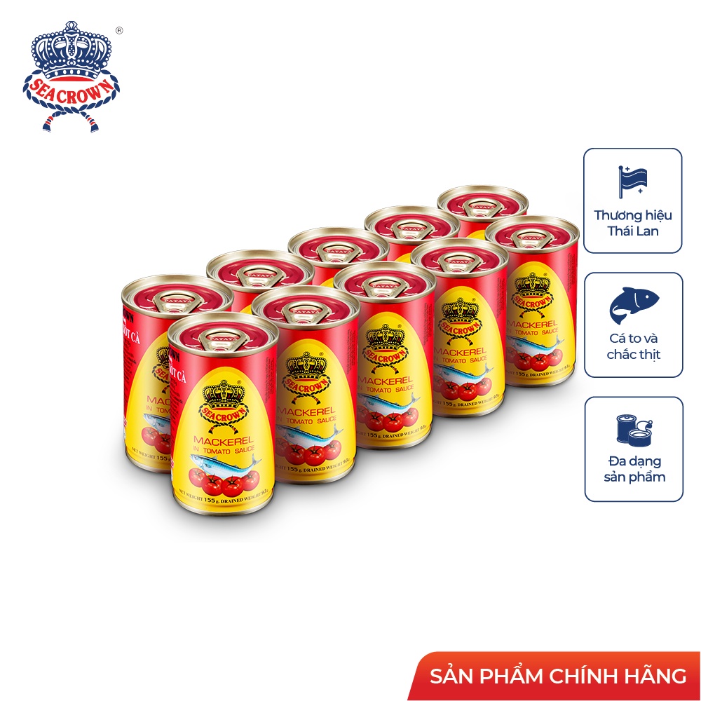 Cá hộp Sea Crown cá Nục sốt cà - Lốc 10 lon