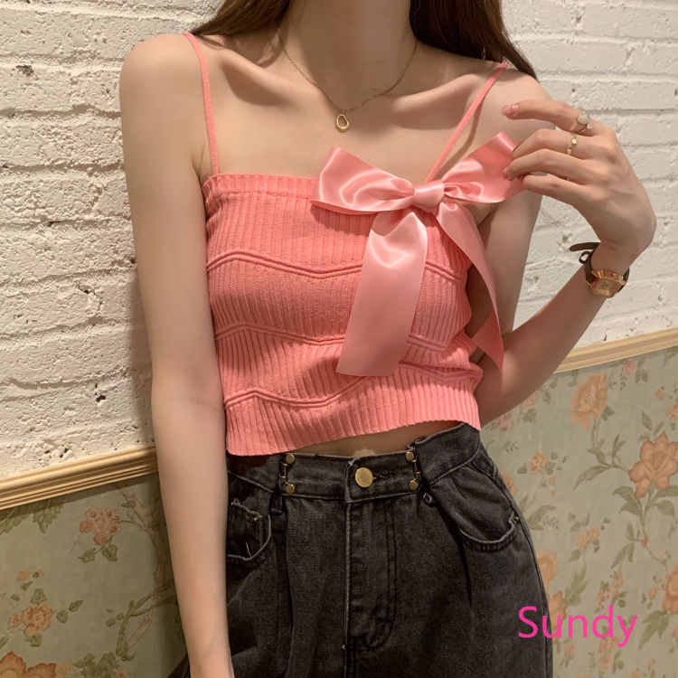 Áo Hai Dây Dáng Ôm Đính Nơ Dễ Phối Đồ Thời Trang Mùa Hè Cho Nữ