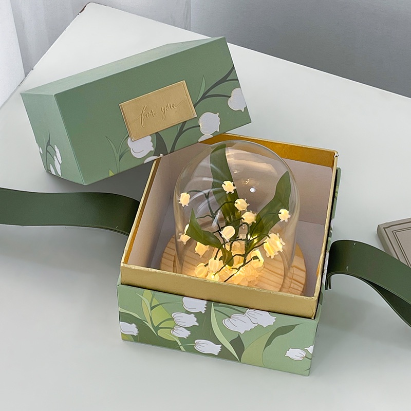 Đèn LED ngủ để bàn hình Hoa Linh Lan, Hoa Tulip trong lồng kính decor phòng - Quà tặng sinh nhật ý nghĩa ( tự làm)
