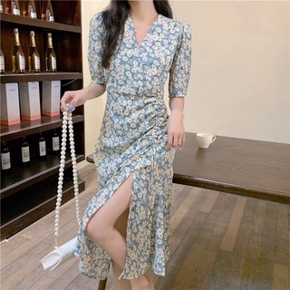 Đầm voan hoa nhí xẻ tà cv06
