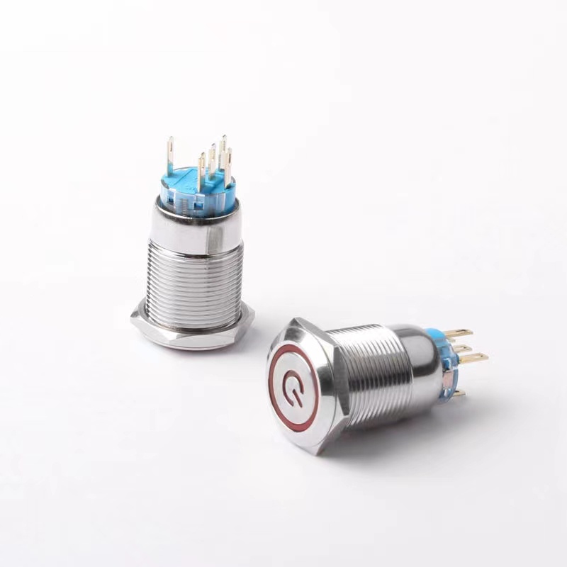 Nút Công Tắc Kim Loại 19mm Chống Nước IP66 2NO2NC Tự Khóa 12V 24V 220V