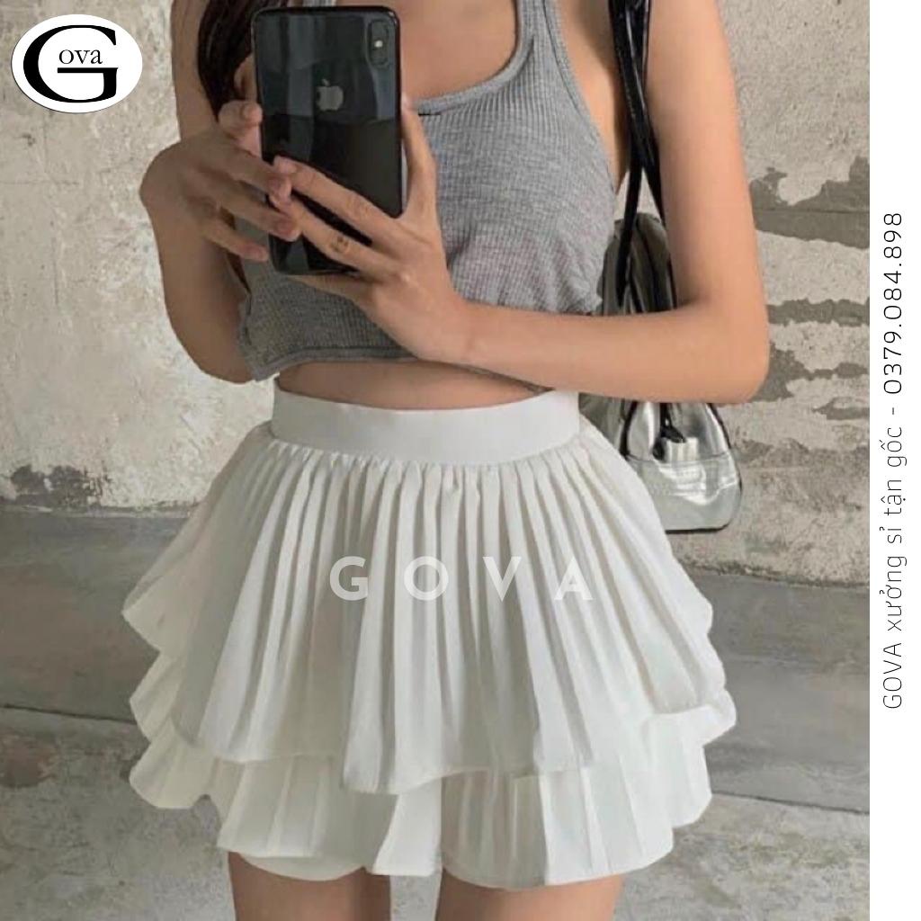 Chân Váy XẾP LY 2 TẦNG Phồng Ngắn Dáng Xòe Lưng Cạp Cao Có Lót Trong Cao Cấp GOVA
