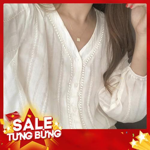 Áo kiểu nữ cổ chữ V phối ren phong cách Hàn Quốc -Hàng nhập khẩu