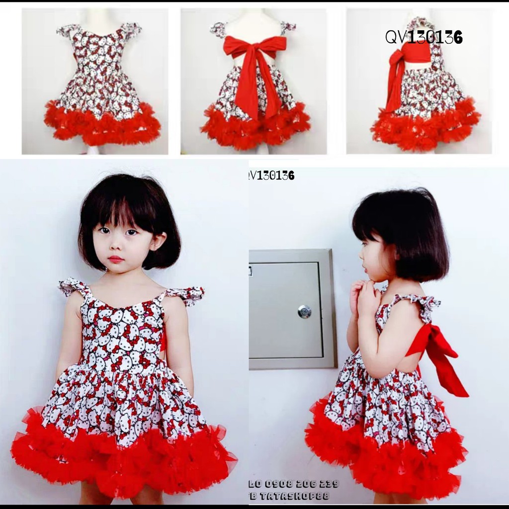VÁY CHO BÉ GÁI XÒE HỌA TIẾT KITTY