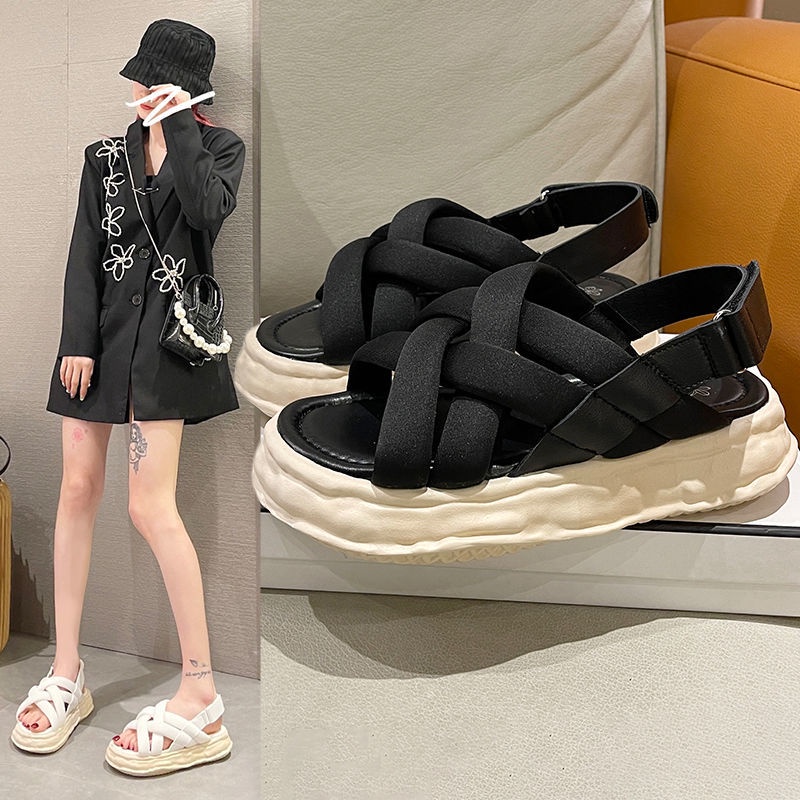 Bán Chạy Mùa Hè ~ Giày Sandal Đế Xuồng Dày Quai Dán Phẳng Phong Cách Niche Mùa Hè Cho Nữ