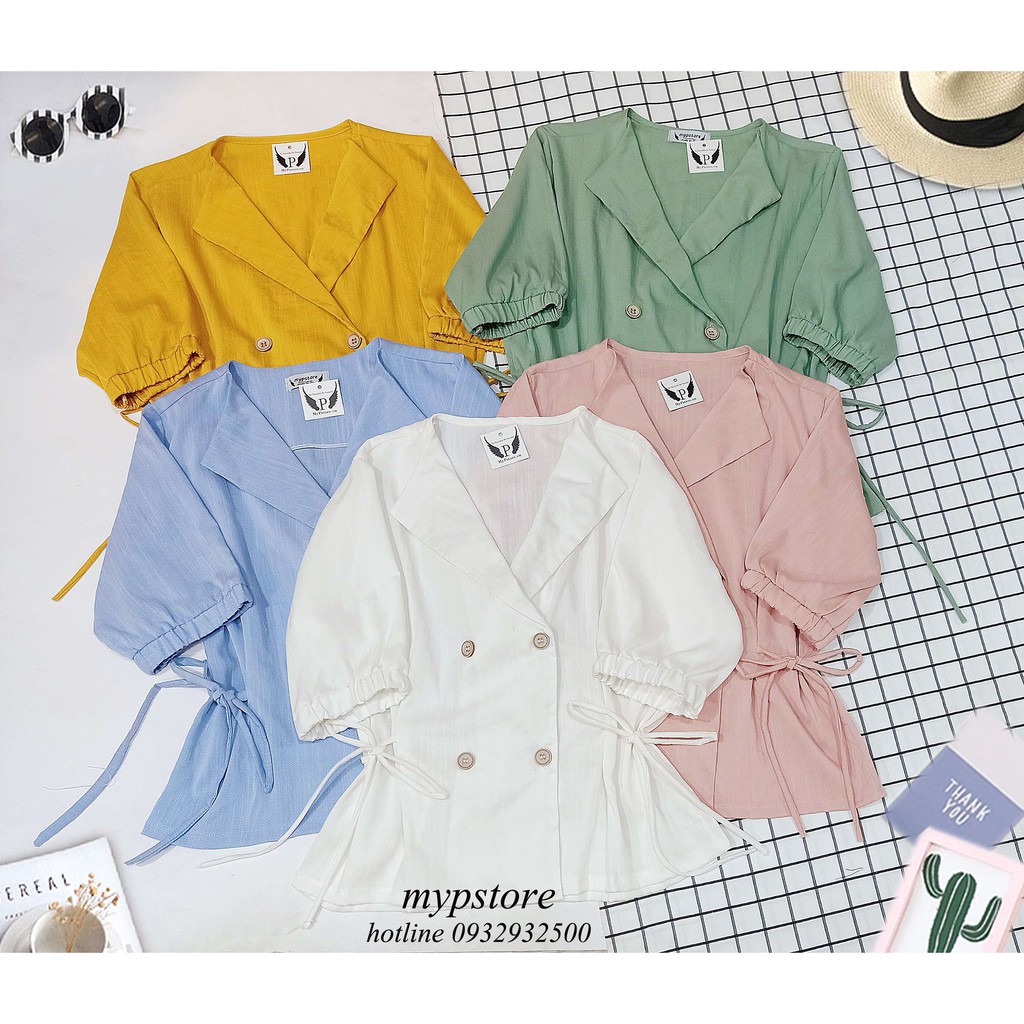 Áo bẻ bâu giả vest cột nơ 2 bên mypstore A31