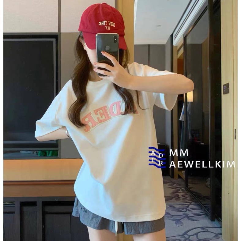Áo Thun cotton Cổ Tròn Ngắn Tay Thêu Chữ Phong Cách Đường Phố Cho Nam Nữ