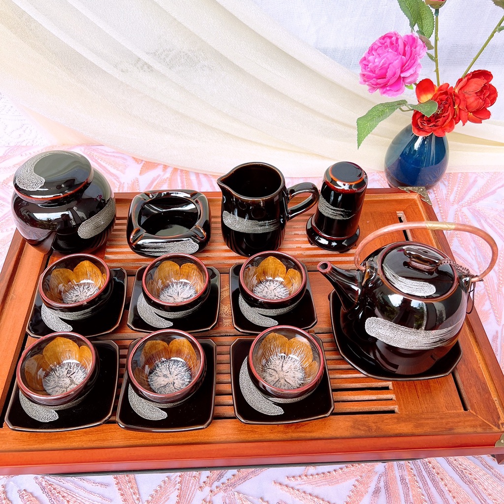 Bộ ấm chén uống trà ⚱ ấm trà Nầm S2 Đen Quệt ⚱ Gốm Sứ Bát Tràng GOMPHUQUY HN13