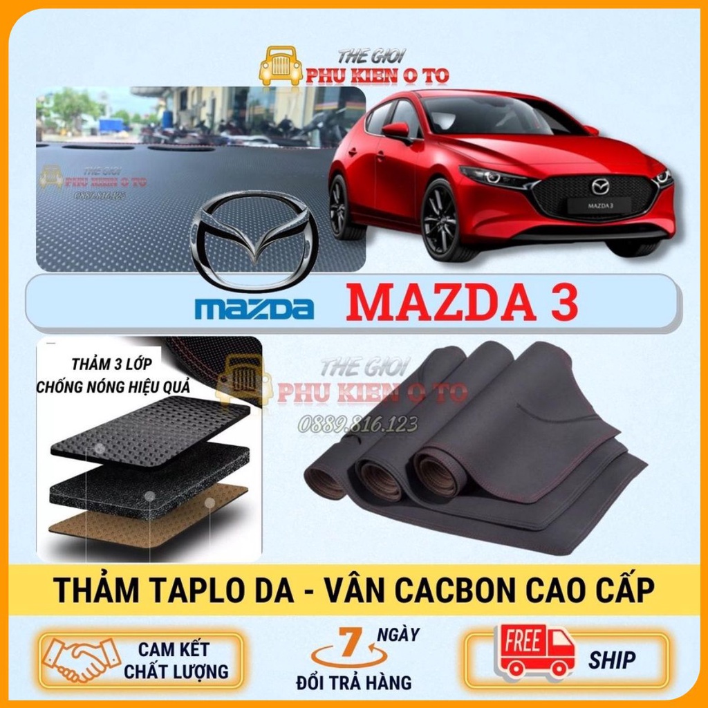 Thảm taplo Mazda 3 2014 - 2021 da Cacbon cao cấp, chống nóng ô tô hiệu quả