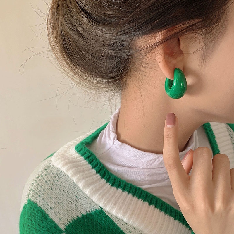 Khuyên Tai Kim Loại Mạ Vàng Bạc 925 Phong Cách Hàn Quốc Sang Trọng Cổ Điển Dành Cho Nữ