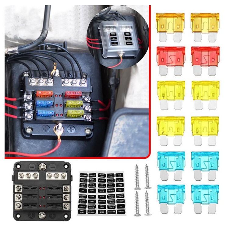 Hộp 6 cầu chì dành cho ô tô, tàu thuyền điện áp 12/24v