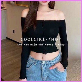 Áo Trễ Vai Tay Dài Phối Nút