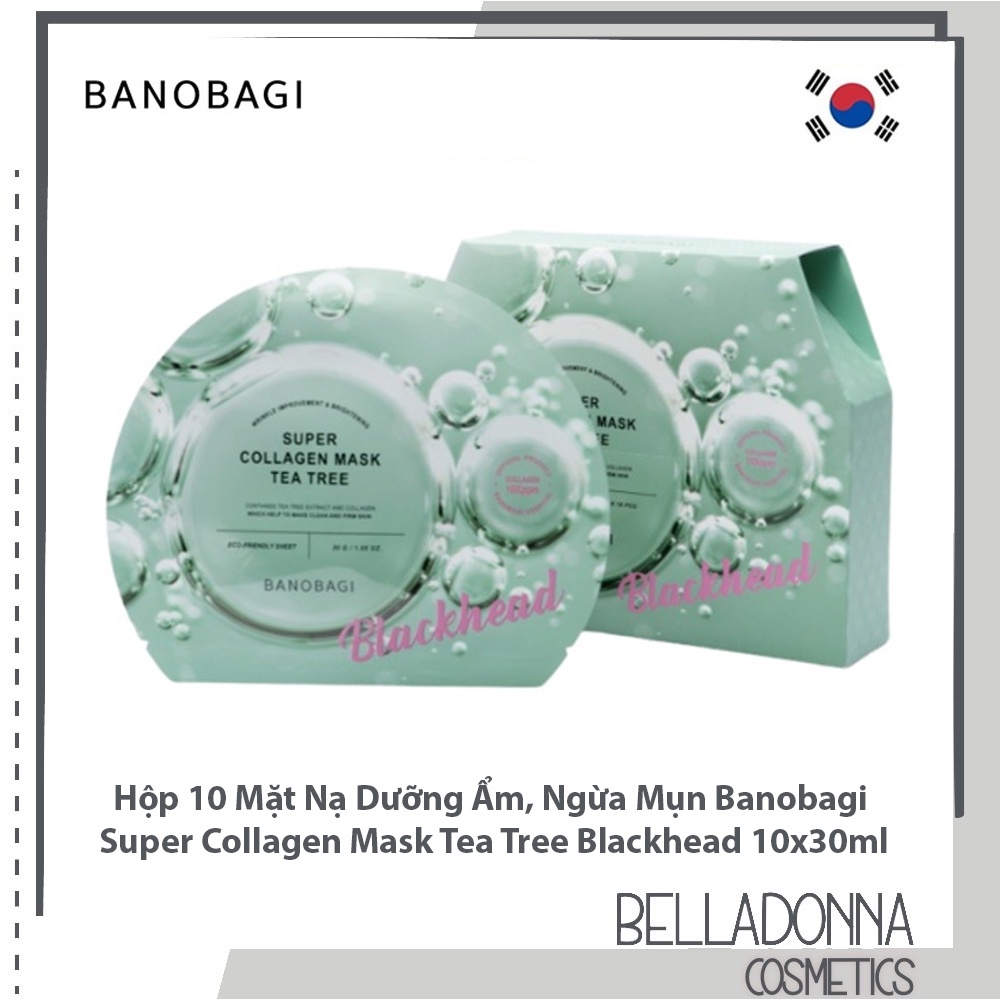 Hộp 10 Mặt Nạ Dưỡng Âm, Ngừa Mụn Banobagi Super Collagen Tea Tree Blackhead Mask 10x30ml