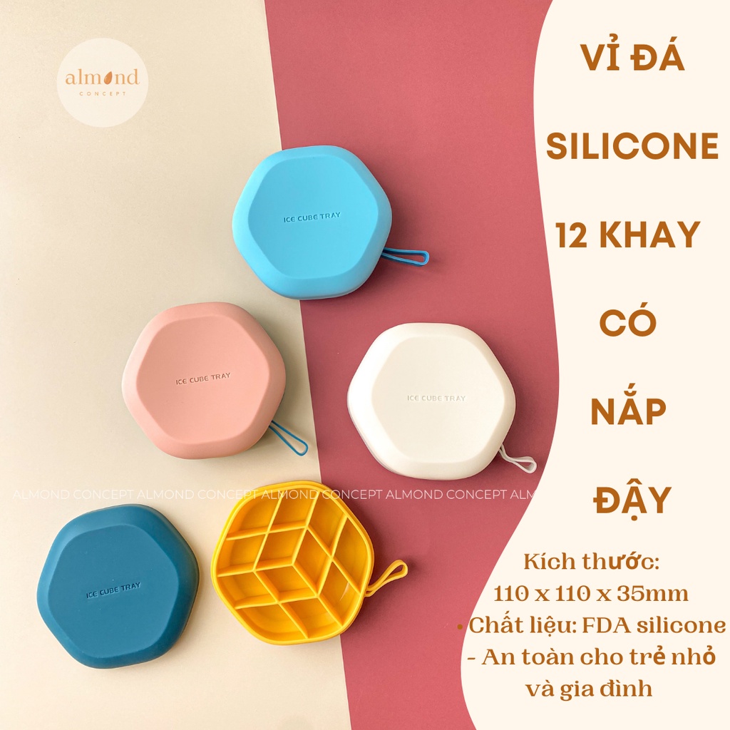 Khay Làm Đá Tổ Ong Hình Lục Giác Có Nắp Đậy - Màu Pastel - Chất Liệu Silicone Siêu Bền