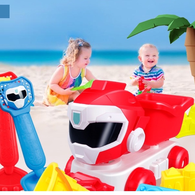 Đồ Chơi Bãi Biển Cho Bé Trai  Xe  Kèm Dụng Cụ Xúc Và Khuôn Cát Bằng Nhựa Cao Cấp