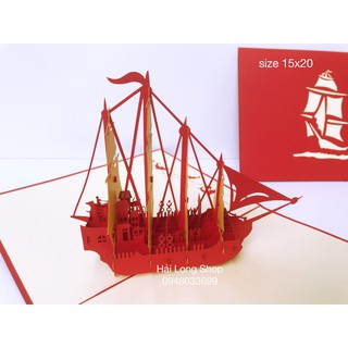 Thuyền 10 ( 4 cánh )- Boat - Thiệp 3D ( bìa đỏ )